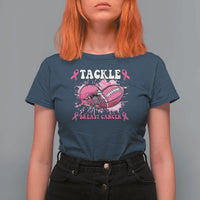Tackle Football Breast Cancer Awareness T Shirt For Women Pink Ribbon Boys Kid - Wonder Print Shop