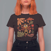 Thanksgiving Turkey T Shirt For Women Retro Boho Floral Fall - Wonder Print Shop
