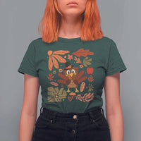 Thanksgiving Turkey T Shirt For Women Retro Boho Floral Fall - Wonder Print Shop