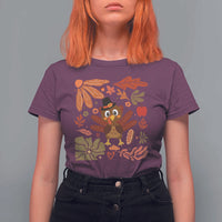 Thanksgiving Turkey T Shirt For Women Retro Boho Floral Fall - Wonder Print Shop