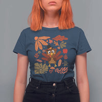Thanksgiving Turkey T Shirt For Women Retro Boho Floral Fall - Wonder Print Shop