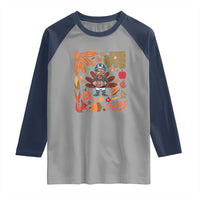 Thanksgiving Turkey And Touchdowns Football Raglan Shirt Boho Floral Game Day Fall Vibes