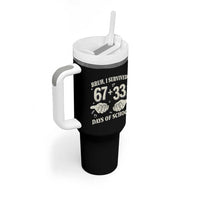 Bruh I Survived 100 Days of School Tumbler With Handle 67 33 Six Seven Hands Meme Funny Gen Alpha