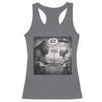 Funny 67 Meme Bigfoot Alien Racerback Tank Top Six Seven Sasquatch Area 51 UFO Conspiracy