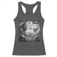 Funny 67 Meme Bigfoot Alien Racerback Tank Top Six Seven Sasquatch Area 51 UFO Conspiracy