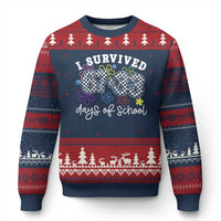 I Survived 67 33 100 Days of School Ugly Christmas Sweater Funny 100th Day of School Flowers