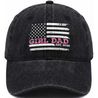 Personalised Dad Of Girl Washed Cotton Baseball Cap Custom Year Daddy Fathers Day USA Flag