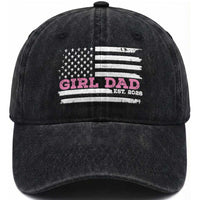 Dad Of Girl Est. 2026 Washed Cotton Baseball Cap Daddy Fathers Day USA Flag