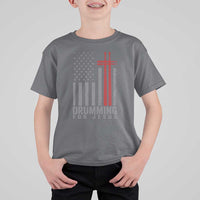 Christian Drummer T Shirt For Kid Drumming For Jesus Cross USA Flag Percussionist