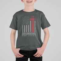 Christian Drummer T Shirt For Kid Drumming For Jesus Cross USA Flag Percussionist