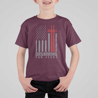 Christian Drummer T Shirt For Kid Drumming For Jesus Cross USA Flag Percussionist