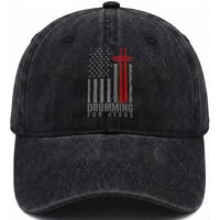 Christian Drummer Washed Cotton Baseball Cap Drumming For Jesus Cross USA Flag Percussionist