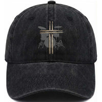 Christian Drummer Washed Cotton Baseball Cap Drum Sticks Cross Percussionist Jesus Church