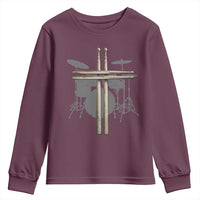 Christian Drummer Youth Sweatshirt Drum Sticks Cross Percussionist Jesus Church