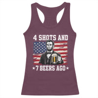 Funny 4th of July Abraham Lincoln Drinking Beer Racerback Tank Top 4 Shots and 7 Beers Ago Patriotic Independence Day Meme