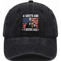 Funny 4th of July Abraham Lincoln Drinking Beer Washed Cotton Baseball Cap 4 Shots and 7 Beers Ago Patriotic Independence Day Meme