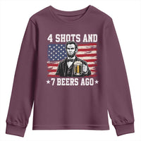 Funny 4th of July Abraham Lincoln Drinking Beer Youth Sweatshirt 4 Shots and 7 Beers Ago Patriotic Independence Day Meme