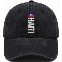 Vintage Haitian Flag Washed Cotton Baseball Cap Proud Haitienne Haiti Independence 1804