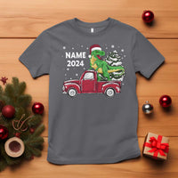 Personalized Dinosaur Christmas T Shirt Custom Name Merry Rexmas Xmas Pet Dino Trex Red Truck Family - Wonder Print Shop