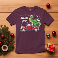 Personalized Dinosaur Christmas T Shirt Custom Name Merry Rexmas Xmas Pet Dino Trex Red Truck Family - Wonder Print Shop