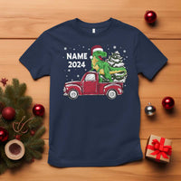 Personalized Dinosaur Christmas T Shirt Custom Name Merry Rexmas Xmas Pet Dino Trex Red Truck Family - Wonder Print Shop