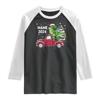 Personalized Dinosaur Christmas Raglan Shirt Custom Name Merry Rexmas Xmas Pet Dino Trex Red Truck Family