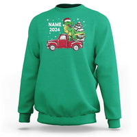 Personalized Dinosaur Christmas Sweatshirt Custom Name Merry Rexmas Xmas Pet Dino Trex Red Truck Family - Wonder Print Shop