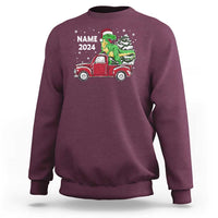 Personalized Dinosaur Christmas Sweatshirt Custom Name Merry Rexmas Xmas Pet Dino Trex Red Truck Family - Wonder Print Shop