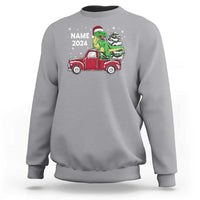 Personalized Dinosaur Christmas Sweatshirt Custom Name Merry Rexmas Xmas Pet Dino Trex Red Truck Family - Wonder Print Shop