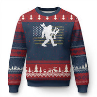 Bow Hunting Archer Bigfoot Ugly Christmas Sweater Sasquatch Camo US Flag Hunter Dad