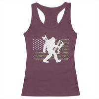 Bow Hunting Archer Bigfoot Racerback Tank Top Sasquatch Camo US Flag Hunter Dad