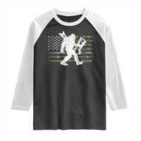 Bow Hunting Archer Bigfoot Raglan Shirt Sasquatch Camo US Flag Hunter Dad