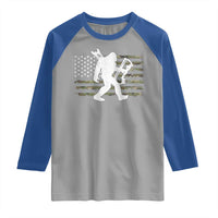 Bow Hunting Archer Bigfoot Raglan Shirt Sasquatch Camo US Flag Hunter Dad