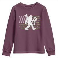 Bow Hunting Archer Bigfoot Youth Sweatshirt Sasquatch Camo US Flag Hunter Dad