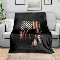 Bow Hunting Bigfoot America Flag Throw Blanket Patriotic Sasquatch With Archer Hunter Dad
