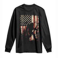 Bow Hunting Bigfoot America Flag Long Sleeve Shirt Patriotic Sasquatch With Archer Hunter Dad