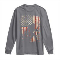 Bow Hunting Bigfoot America Flag Long Sleeve Shirt Patriotic Sasquatch With Archer Hunter Dad
