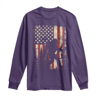 Bow Hunting Bigfoot America Flag Long Sleeve Shirt Patriotic Sasquatch With Archer Hunter Dad