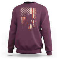 Bow Hunting Bigfoot America Flag Sweatshirt Patriotic Sasquatch With Archer Hunter Dad