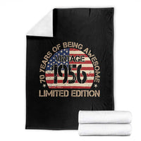 70th Birthday Throw Blanket Vintage 1956 70 Year Old Birthday USA Flag
