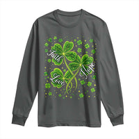 Four Leaf Clover Christian Long Sleeve Shirt Irish Lucky Shamrock Faith Hope Love Religious