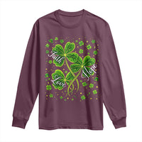 Four Leaf Clover Christian Long Sleeve Shirt Irish Lucky Shamrock Faith Hope Love Religious