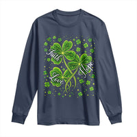 Four Leaf Clover Christian Long Sleeve Shirt Irish Lucky Shamrock Faith Hope Love Religious