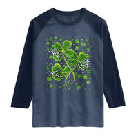 Four Leaf Clover Christian Raglan Shirt Irish Lucky Shamrock Faith Hope Love Religious