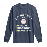 Funny Baseball Food Fans Long Sleeve Shirt Im Just Here for The Snacks Hot Dog