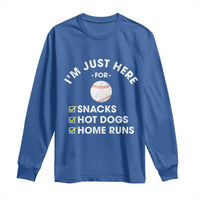 Funny Baseball Food Fans Long Sleeve Shirt Im Just Here for The Snacks Hot Dog