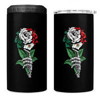 Skeleton Hand Holding Mexico Flag Rose 4 in 1 Can Cooler Tumbler Dia De Los Muertos