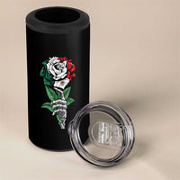 Skeleton Hand Holding Mexico Flag Rose 4 in 1 Can Cooler Tumbler Dia De Los Muertos