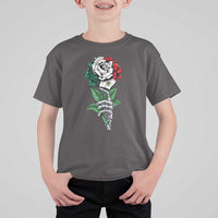 Skeleton Hand Holding Mexico Flag Rose T Shirt For Kid Dia De Los Muertos