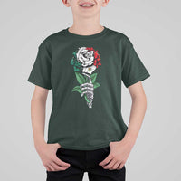 Skeleton Hand Holding Mexico Flag Rose T Shirt For Kid Dia De Los Muertos